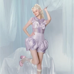 [UNOSA] Lost In Lavender Haze Bow Tank Top Corset Bud Shorts Set