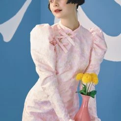 UNOSA Pink Lady Vintage Jacquard Qipao Dress Summer 2022