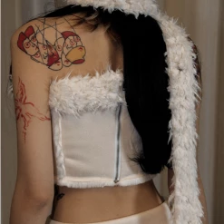 [Designer Brand - Illimite] Leather Fur Boob Tube Top Skirt Set