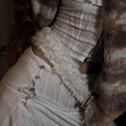 Peiliee Shop [Designer Brand - Illimite] Furry Metal Carved Long Belt Choker