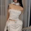 [Designer Brand - Illimite] Leather Fur Boob Tube Top Skirt Set