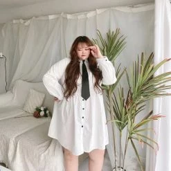 DAJUN Summer 2022 [Curve Beauty] Greycliff Preppy Style Shirt Dress