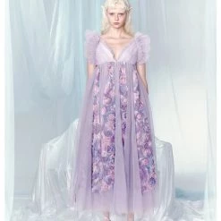 [UNOSA] Angel Mist Purple Rose Stitching Fairy Midi Dress Summer 2022