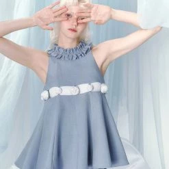 [UNOSA] Dancing Lily Ruffled Buds Blue Pink Cute Babydoll Set