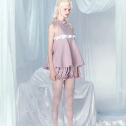 [UNOSA] Dancing Lily Ruffled Buds Blue Pink Cute Babydoll Set