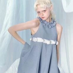 [UNOSA] Dancing Lily Ruffled Buds Blue Pink Cute Babydoll Set