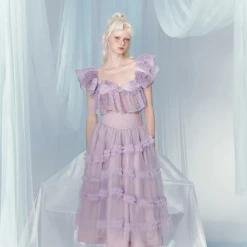 Summer 2022 [UNOSA] Lost In Lavender Haze Lace Top And Skirt Set