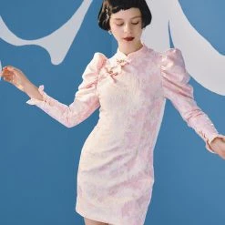 UNOSA Pink Lady Vintage Jacquard Qipao Dress Summer 2022