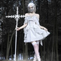 Blood Supply Silver Dragon White Goth Style Lace Dress Summer 2022