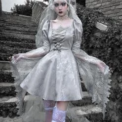 Blood Supply White Rose Funeral Classical Lace Dress Set