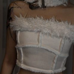 [Designer Brand - Illimite] Leather Fur Boob Tube Top Skirt Set