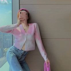 Peiliee Shop [Mid Season Sale] Water Color Painting Style Knitwear Cardigan