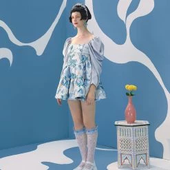 UNOSA Quiet Lily Puff Sleeves Jacquard Short Dress Summer 2022