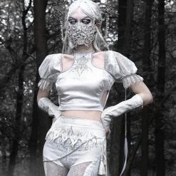 Blood Supply Silver Dragon Puff Sleeve Cutout Top New Arrivals