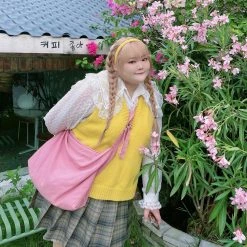 DAJUN [Curve Beauty] Autumn Blossom School Girl Knit Vest New Arrivals