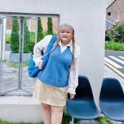 DAJUN [Curve Beauty] Autumn Blossom School Girl Knit Vest New Arrivals