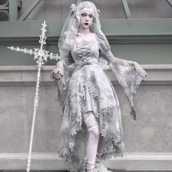 Blood Supply White Rose Funeral Classical Lace Dress Set