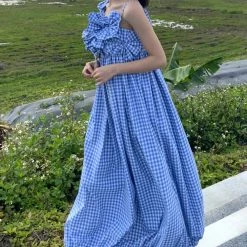 Customized New Arrivals [Tailor Made] Summer Seaside Blue Gingham Dress