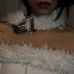 Peiliee Shop [Designer Brand - Illimite] Furry Metal Carved Long Belt Choker