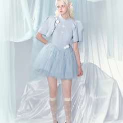[UNOSA] Angel Blue Mist Puff Sleeves Lace Mini Dress