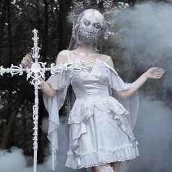 Blood Supply Silver Dragon White Goth Style Lace Dress Summer 2022