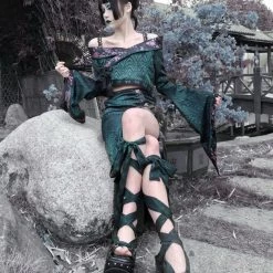 Blood Supply Evil Snake Wide Sleeves Kimono Style Dress Set Summer 2022