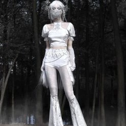 Blood Supply Silver Dragon Puff Sleeve Cutout Top New Arrivals