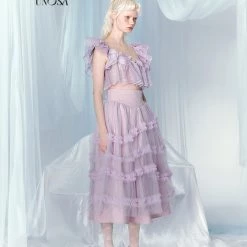 Summer 2022 [UNOSA] Lost In Lavender Haze Lace Top And Skirt Set