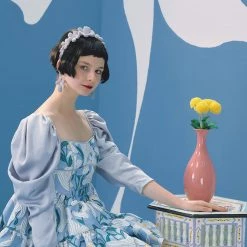 UNOSA Quiet Lily Puff Sleeves Jacquard Short Dress Summer 2022