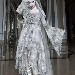 Blood Supply White Rose Funeral Classical Lace Dress Set