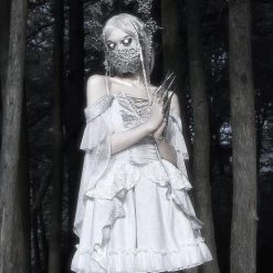 Blood Supply Silver Dragon White Goth Style Lace Dress Summer 2022