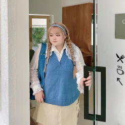 DAJUN [Curve Beauty] Autumn Blossom School Girl Knit Vest New Arrivals