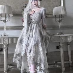 Blood Supply White Rose Funeral Classical Lace Dress Set