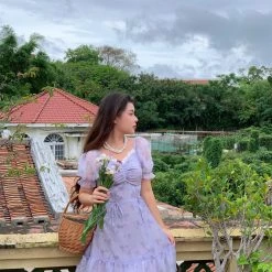 Boss JIA New Arrivals [Premium Selected] Butterflies In Lavender Garden Mini Dress