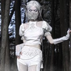 Blood Supply Silver Dragon Puff Sleeve Cutout Top New Arrivals