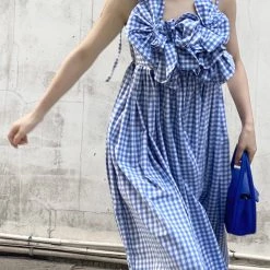 Customized New Arrivals [Tailor Made] Summer Seaside Blue Gingham Dress