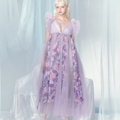 [UNOSA] Angel Mist Purple Rose Stitching Fairy Midi Dress Summer 2022
