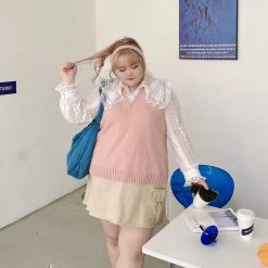 DAJUN [Curve Beauty] Autumn Blossom School Girl Knit Vest New Arrivals