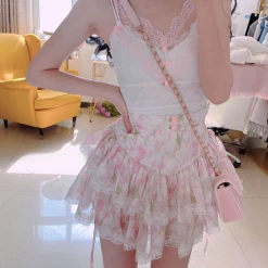 Summer Joy Sweet Summer Flowers Lace Skirt Set