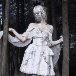 Blood Supply Silver Dragon White Goth Style Lace Dress Summer 2022