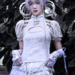 Blood Supply God's Redemption Qipao Style Puff Sleeve Top