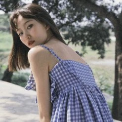 Customized New Arrivals [Tailor Made] Summer Seaside Blue Gingham Dress