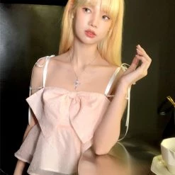 [Mummy Cat] Summer Sweetheart Pearl Chain Cami Top New Arrivals