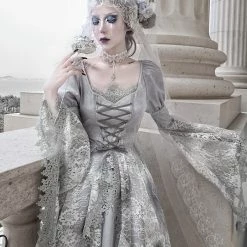 Blood Supply White Rose Funeral Classical Lace Dress Set