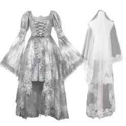 Blood Supply White Rose Funeral Classical Lace Dress Set