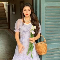 Boss JIA New Arrivals [Premium Selected] Butterflies In Lavender Garden Mini Dress