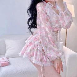 Summer Joy Sweet Summer Flowers Lace Skirt Set