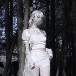 Blood Supply Silver Dragon Puff Sleeve Cutout Top New Arrivals