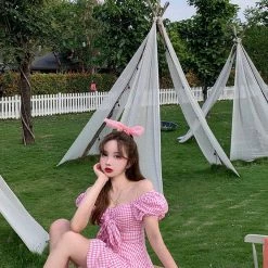 Peiliee Shop [Mid Season Sale ] Gingham Doll Mini Dress