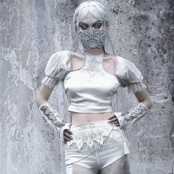 Blood Supply Silver Dragon Puff Sleeve Cutout Top New Arrivals